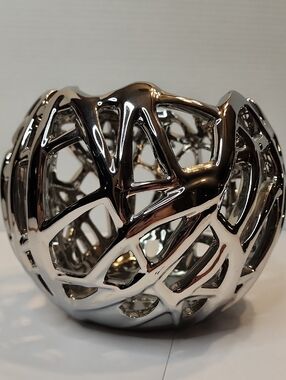 Modern Openwork Decorative  Ceramic Bowl - Shiny Silver TWIG DESIGN No Chips